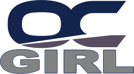 Logo with stylized letters "OC" in dark blue and gray, reminiscent of Ocean City's cool coastal vibe. "GIRL" is written below in bold gray text, capturing the adventurous spirit of an MD fishing charter. The logo features a modern, angular design.